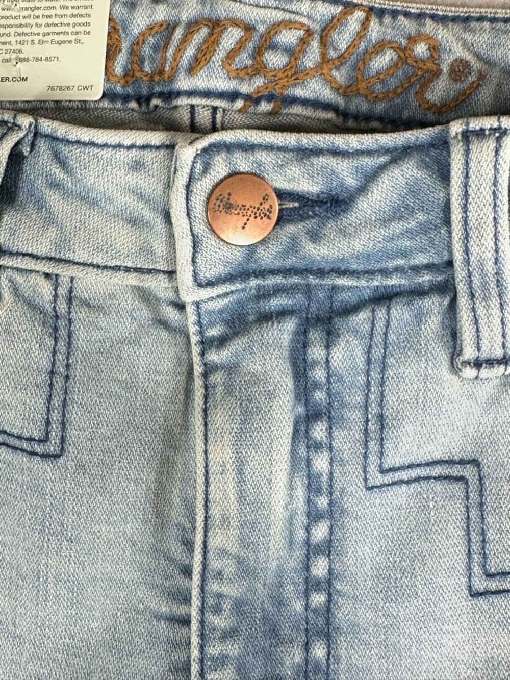 Wrangler Flare Jeans Size 29 x 34 Light Wash Blue Geometric Embroidery Retro - Picture 5 of 10